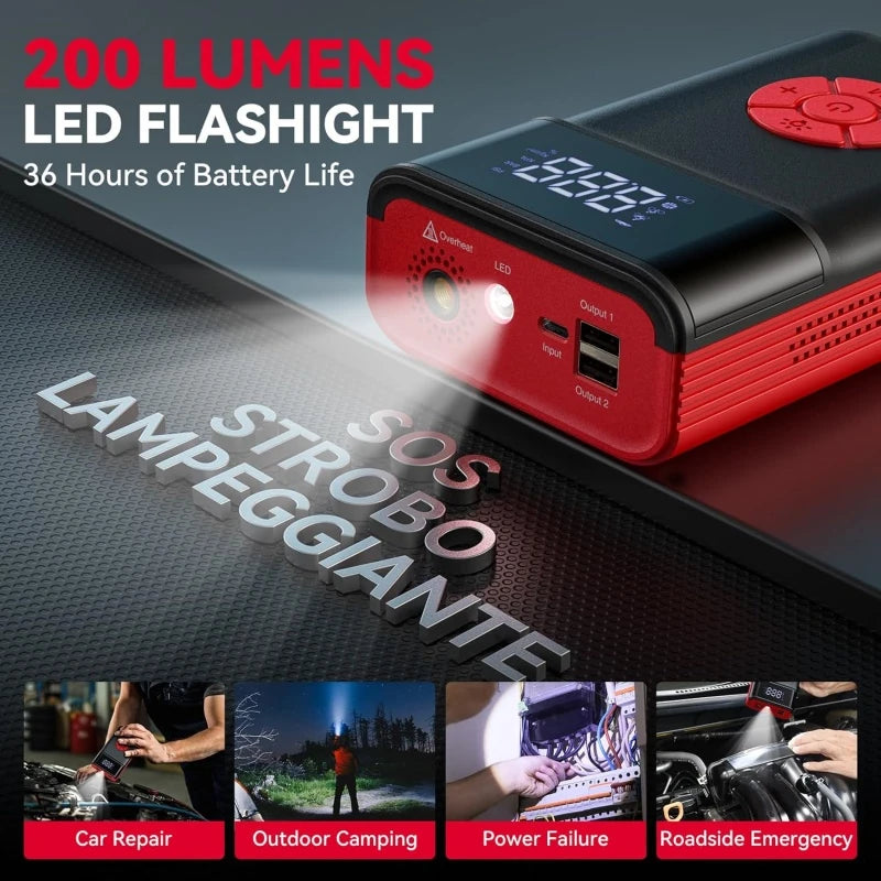 4000A 150PSI 11200Mah Portable Jump Starter with Air Compressor Function