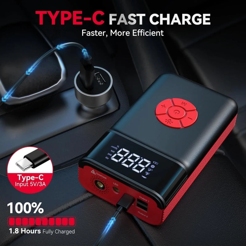 4000A 150PSI 11200Mah Portable Jump Starter with Air Compressor Function